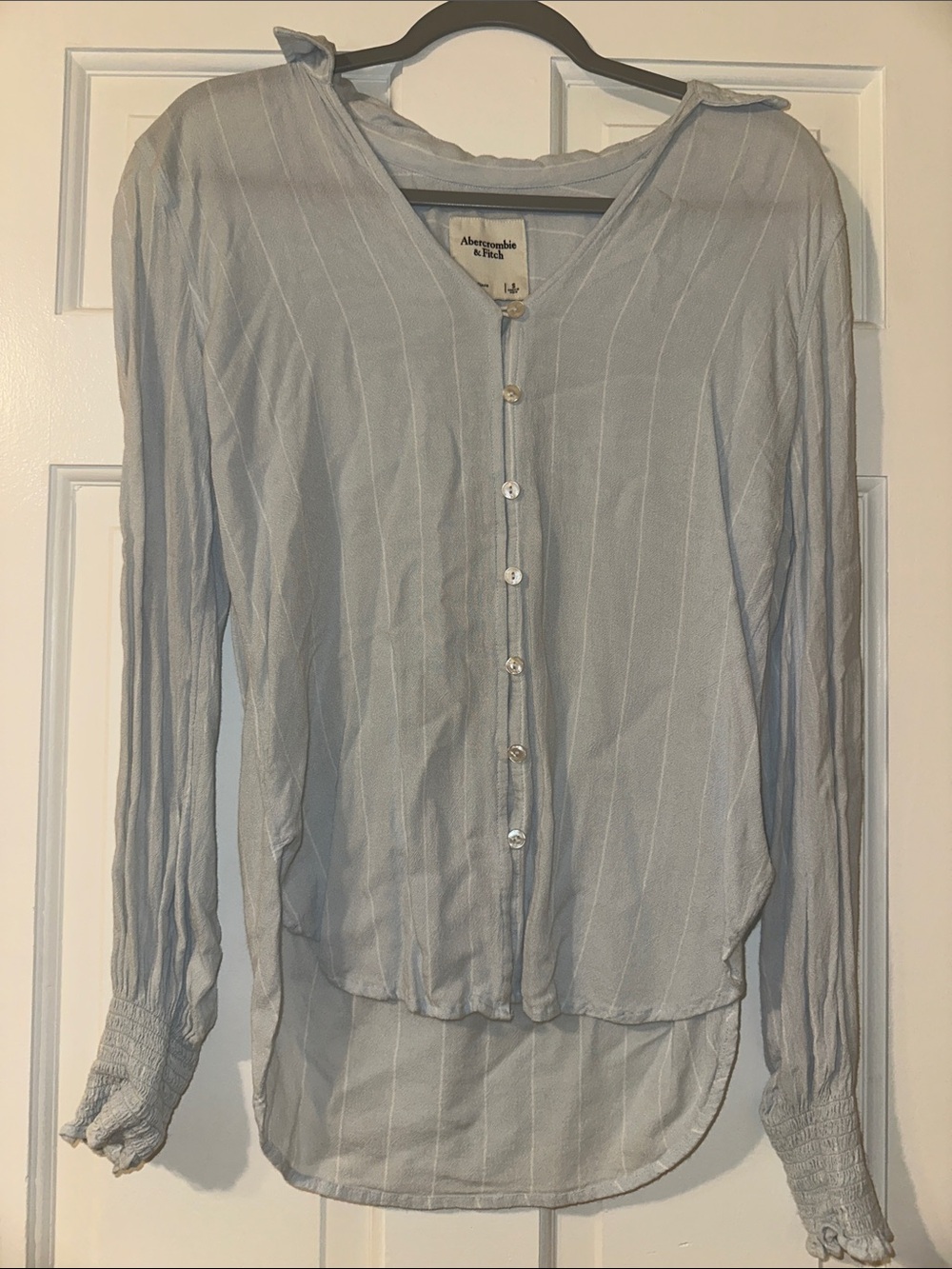 Abercrombie & Fitch Pale Blue Pinstripe Button-Down Top